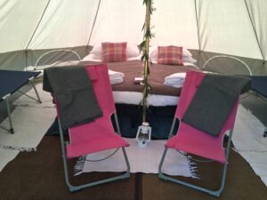 Inside of a bell tent